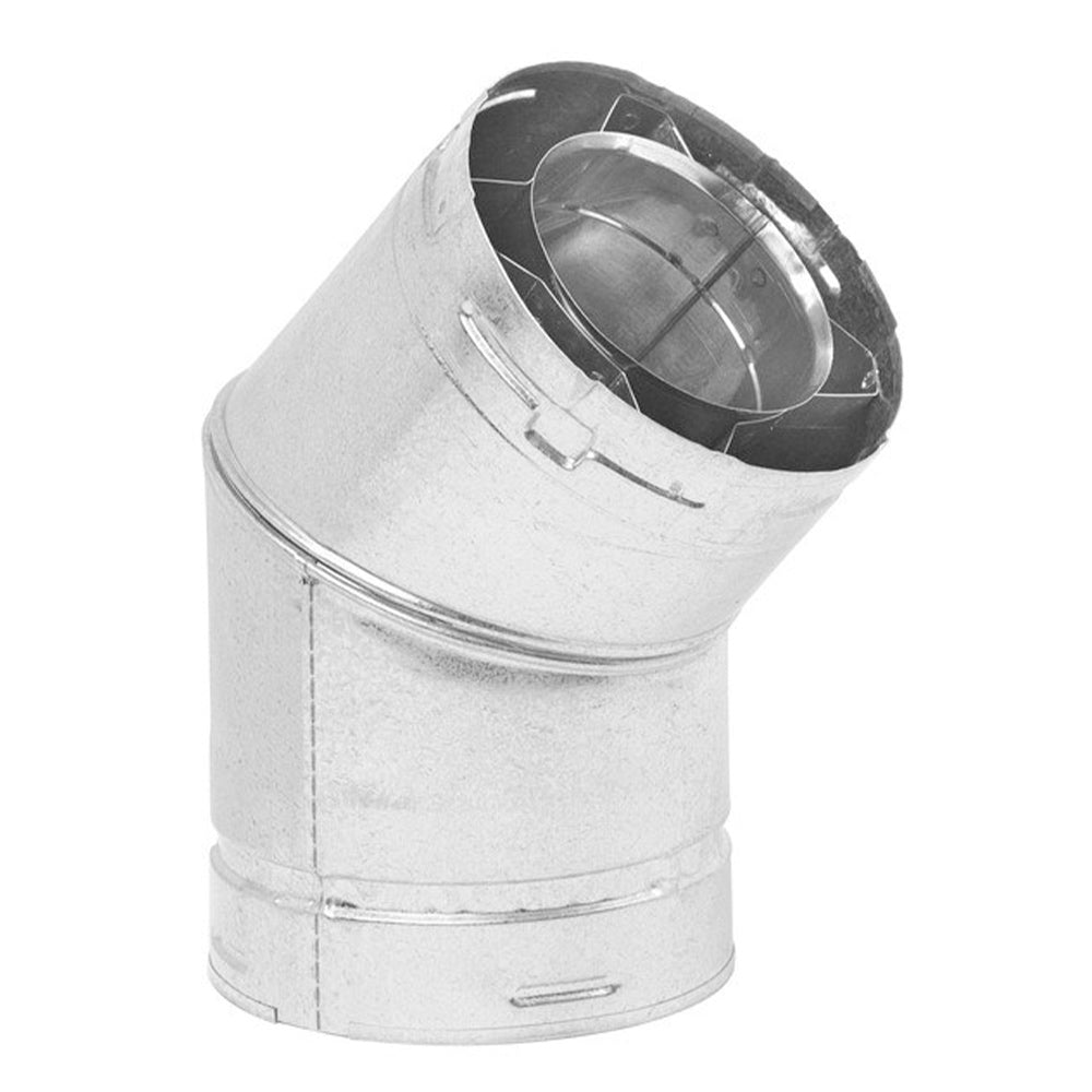 45-degree rigid vent elbow connector, galvanized metal pipe, round collar