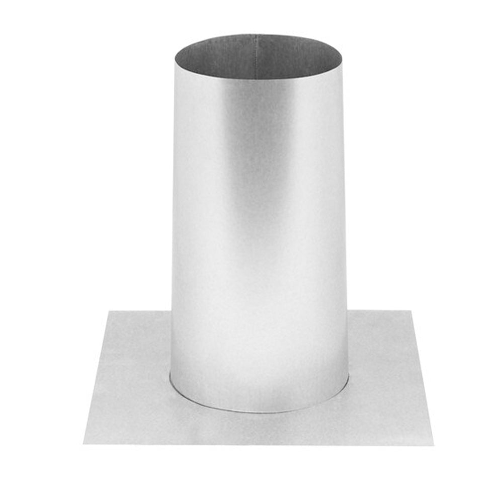 Metal vent insulation shield with round pipe opening and flat base mat