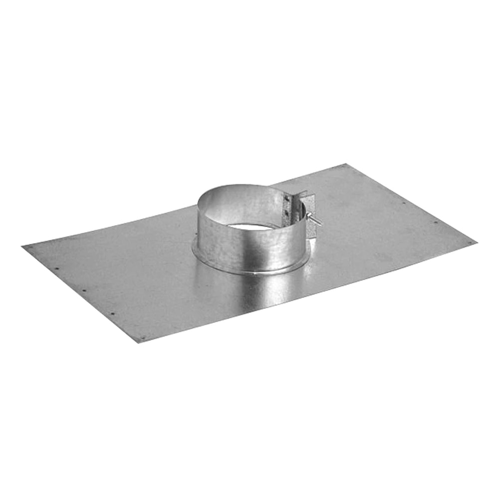 Metal support plate with round flue collar and flanged opening, brushed silver finish