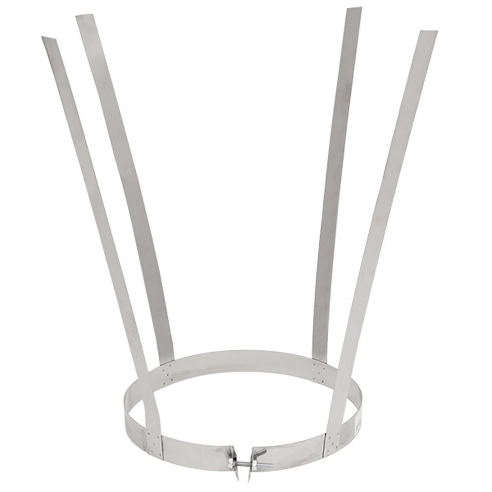 Round gray metal support ring with multiple hanging straps and locking tabs
