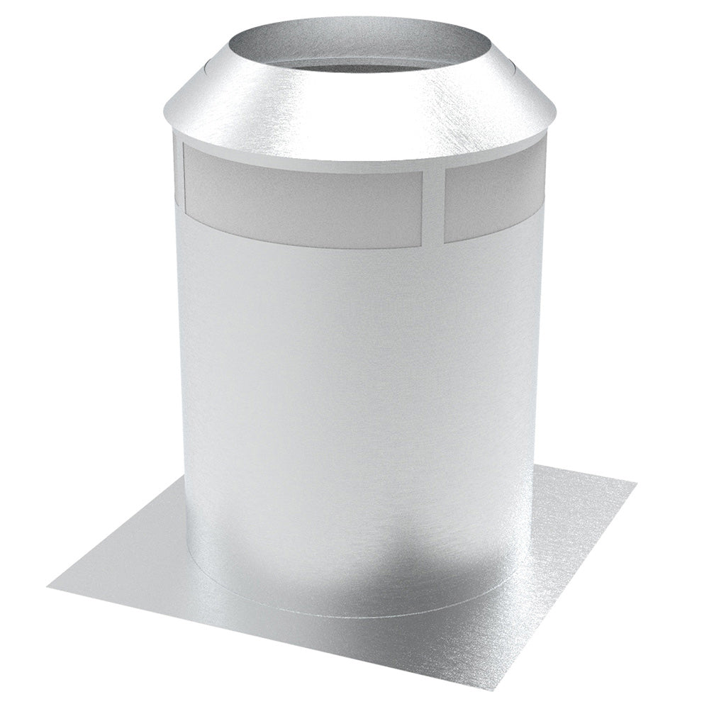 7-inch chimney insulation shield with silver metallic cylindrical sleeve and flanged base