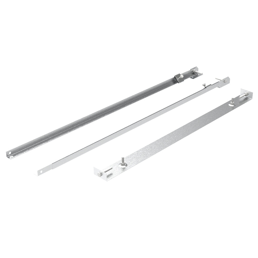 Metal chimney roof brace kit with two support bars and mounting brackets