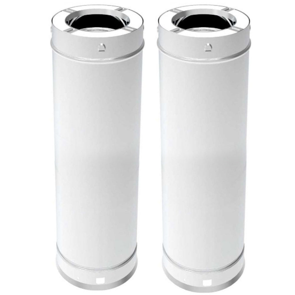 Stainless steel chimney pipe, cylindrical with flanged ends, silver metal (pair)