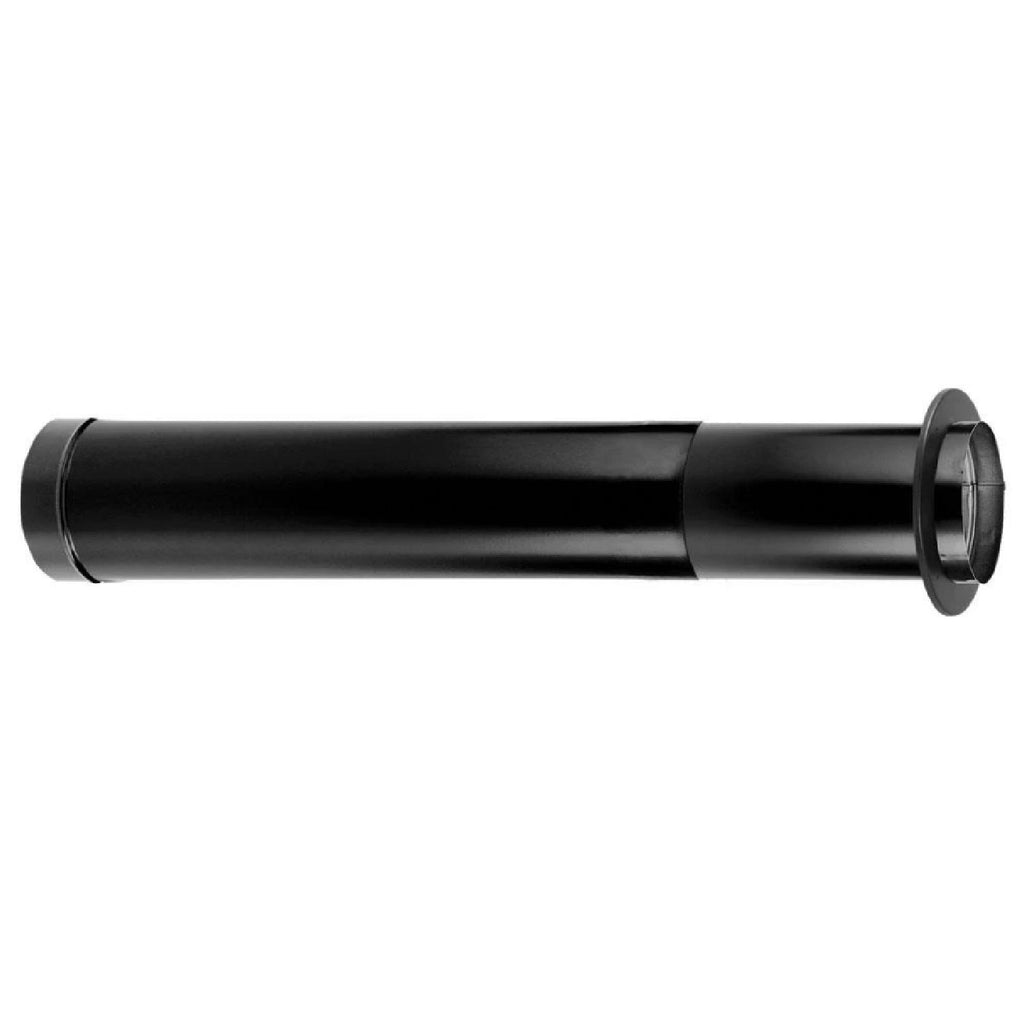 DuraBlack telescoping chimney pipe section with black stainless steel finish and flanged end