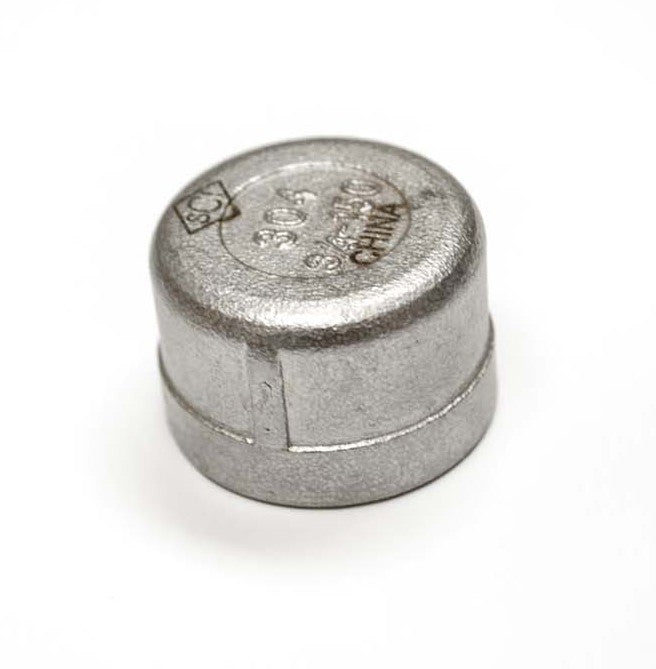 Stainless steel 3/4-inch gas line cap with flow and hex markings