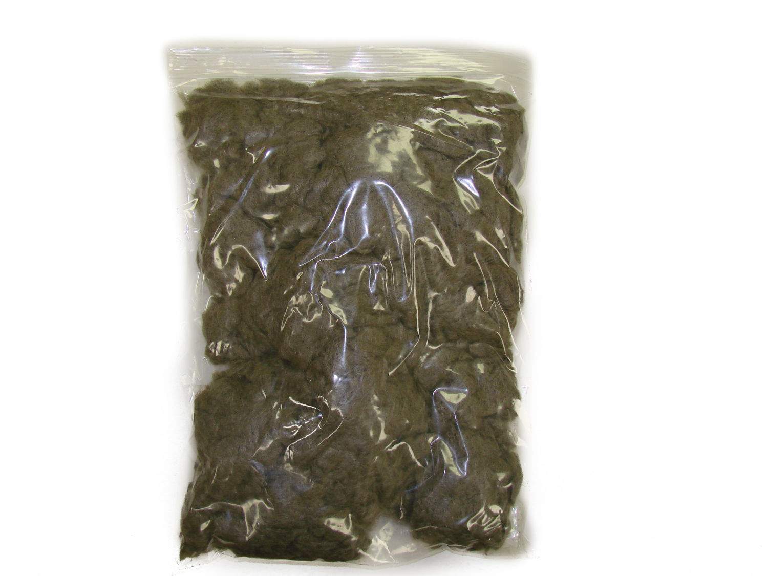 Fireplace embers in a clear plastic bag, dark brown/black