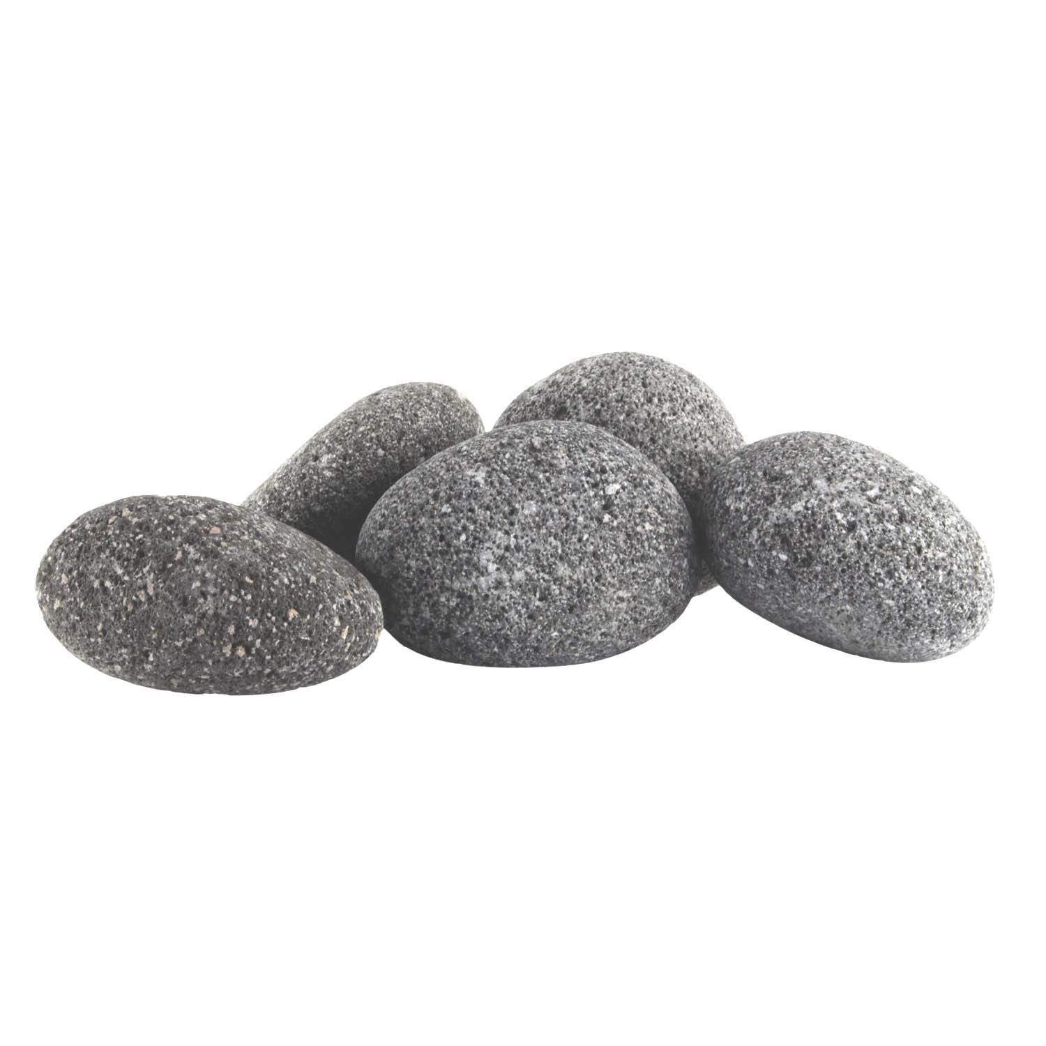 Dark gray lava stones, smooth oval pebbles for fire pit landscaping