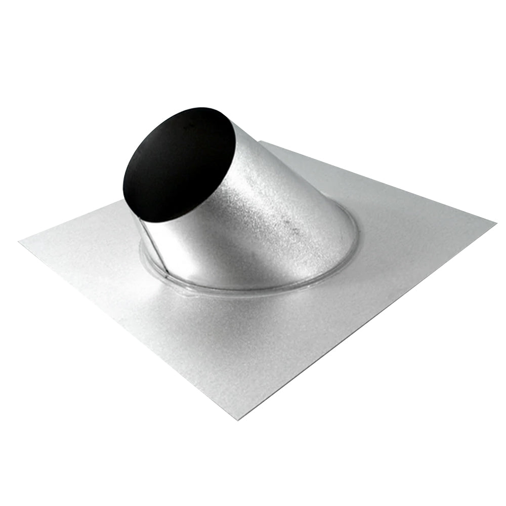 Pitch roof flashing with black collar and silver metal base