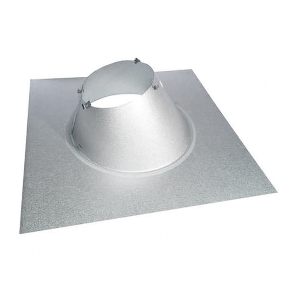 Metal pitch roof flashing with round collar opening for direct vent pipe, gray finish