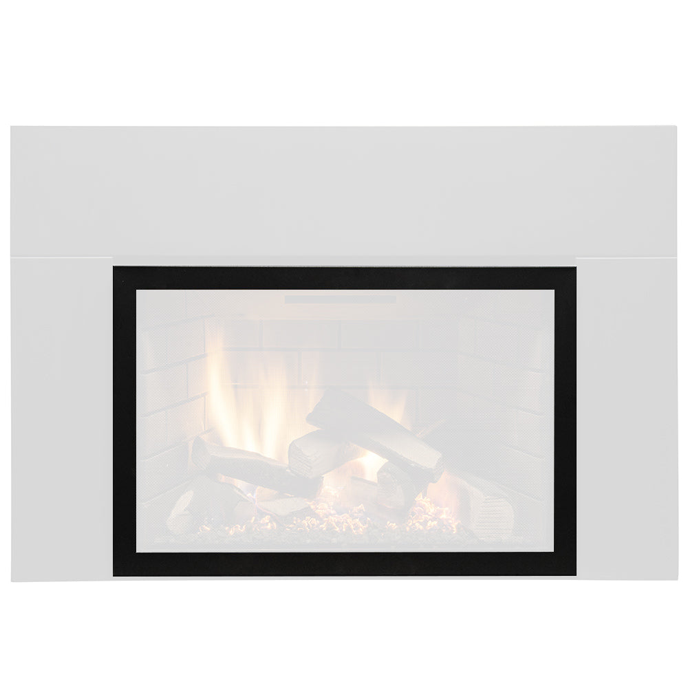 Black fireplace safety screen with clear panel for gas insert