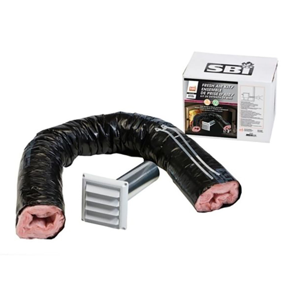 Fresh air intake kit with insulated black flexible duct and silver air vent grille