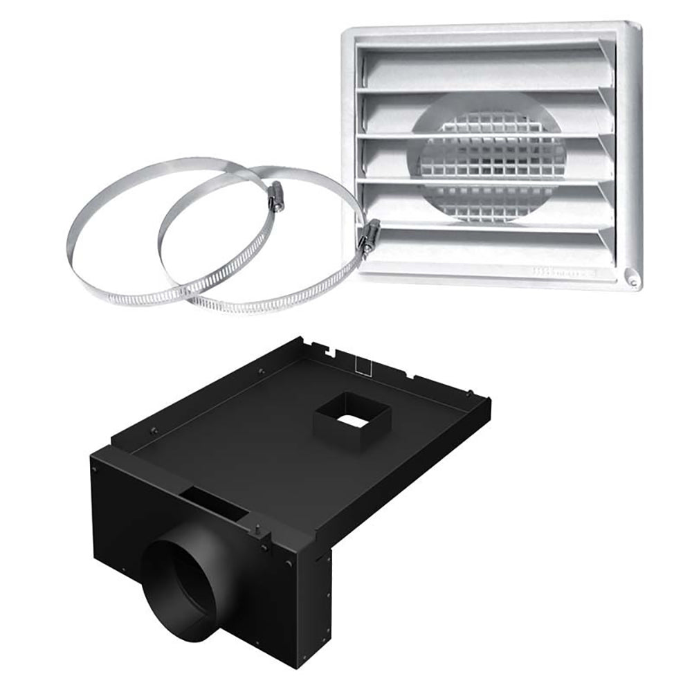 Fresh air intake kit with silver vent panel, black duct box, and flexible metal hose