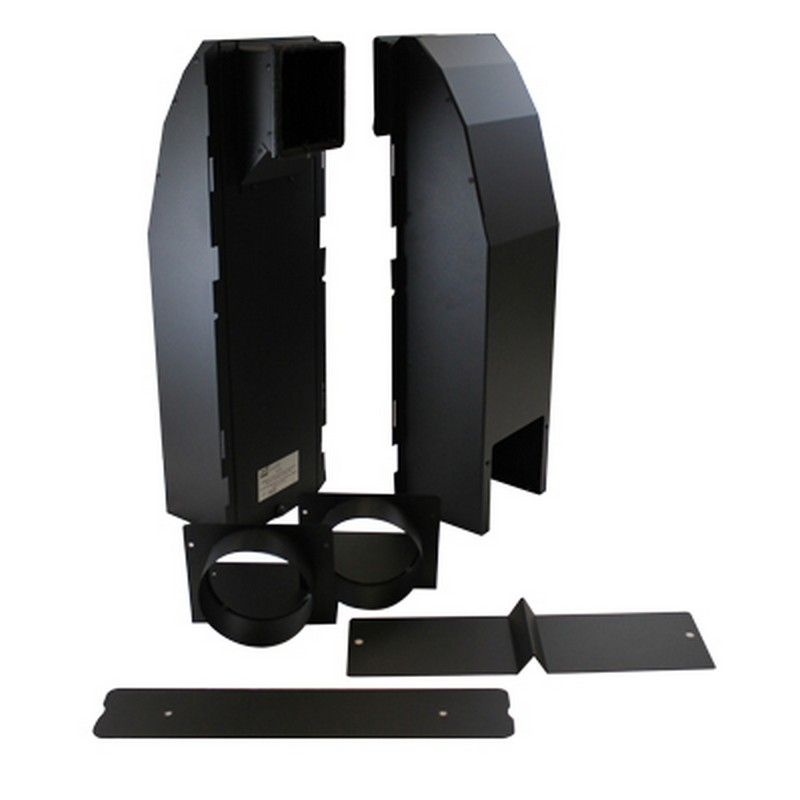 Black hot air gravity distribution kit with ducts and mounting plates