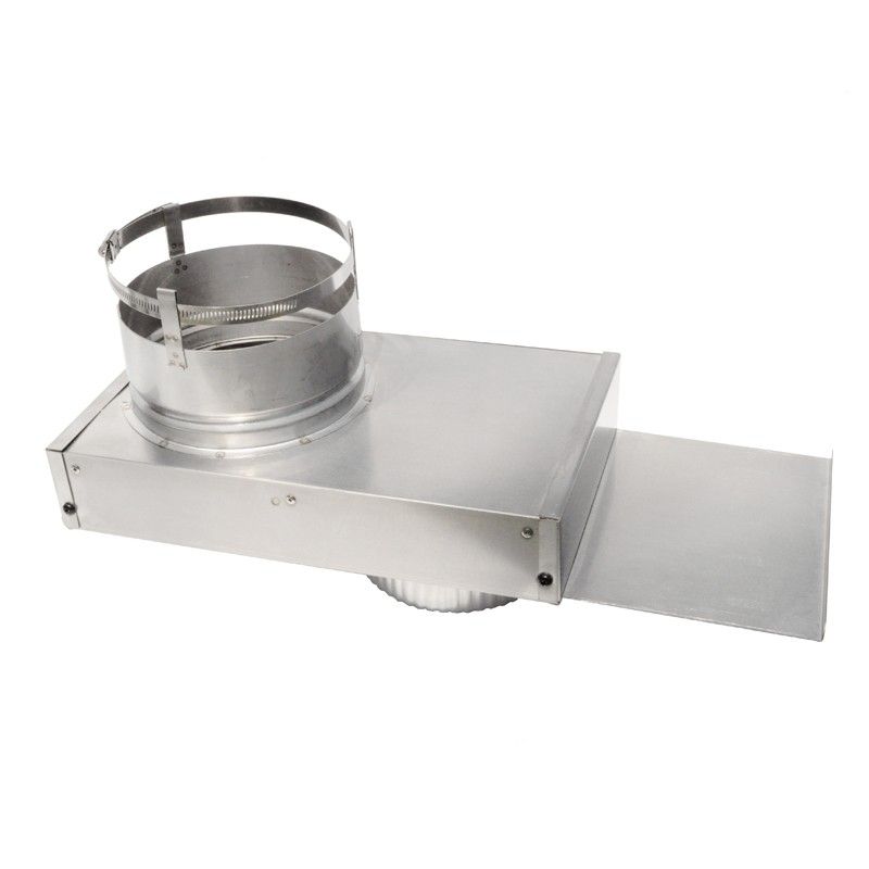 Metal offset liner adaptor with round collar and rectangular mounting plate, silver