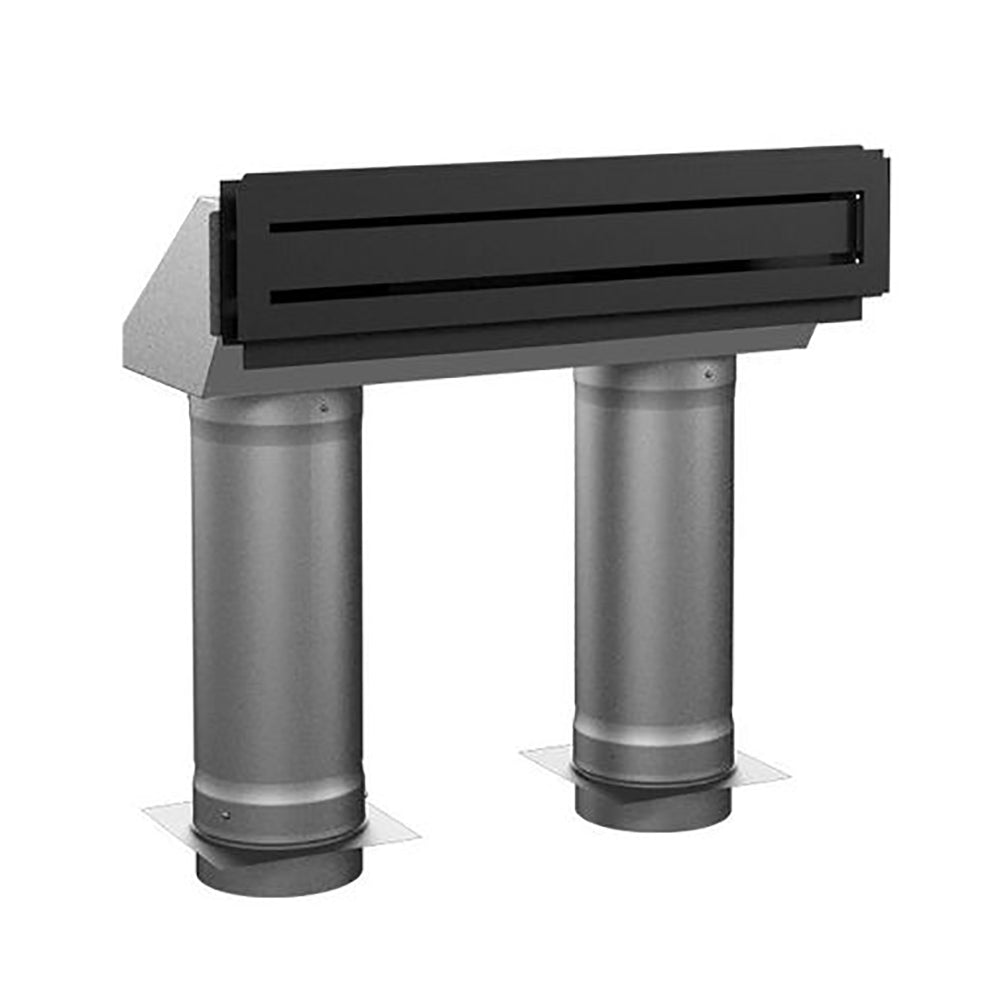 Hot air gravity distribution kit with black header and two silver flue pipes