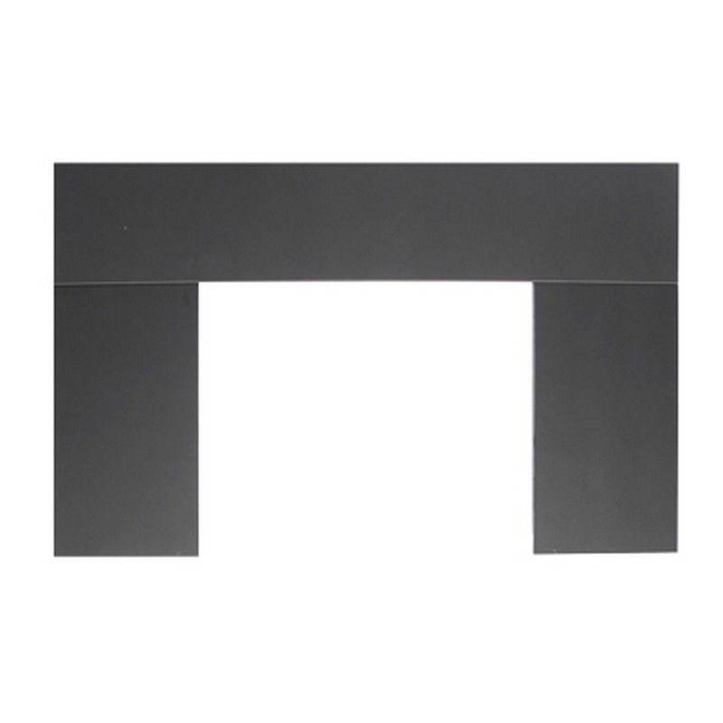 Large Osburn wood stove faceplate, dark metal with centered rectangular opening