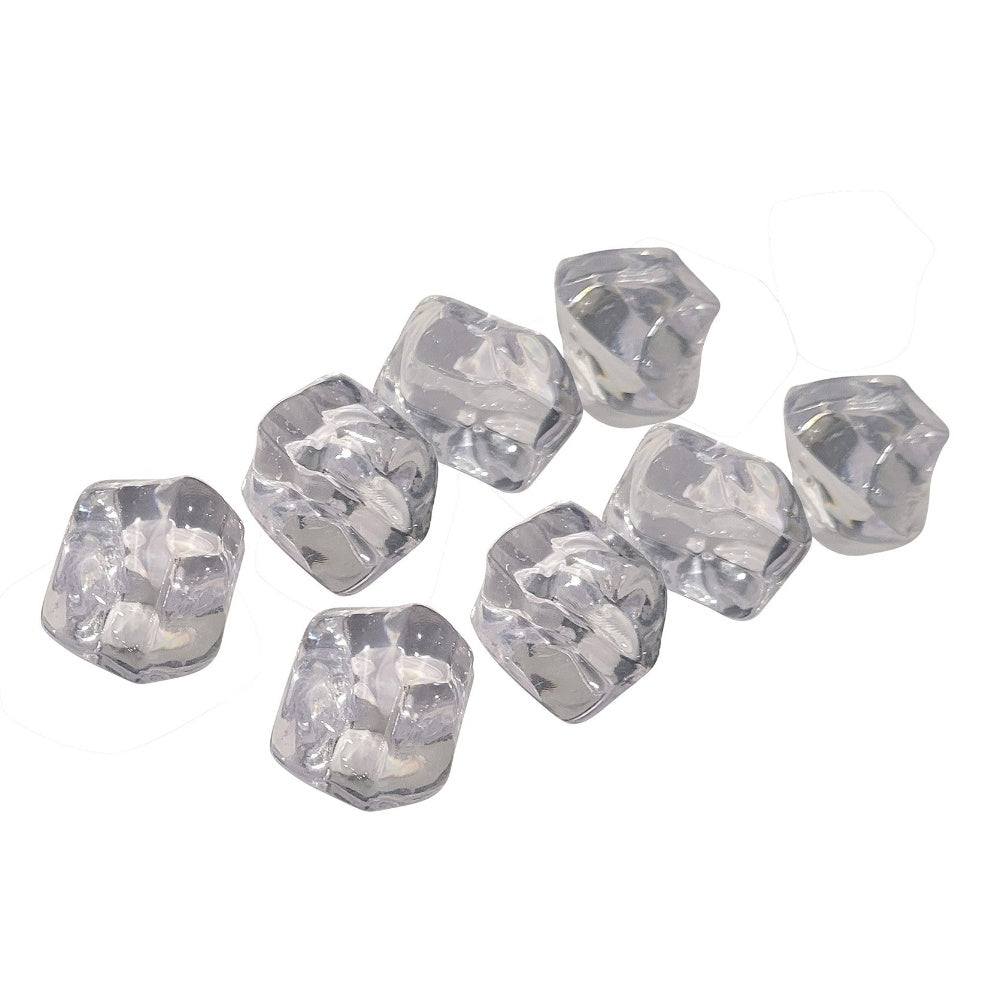 Clear acrylic crystal cubes with faceted cut surfaces.