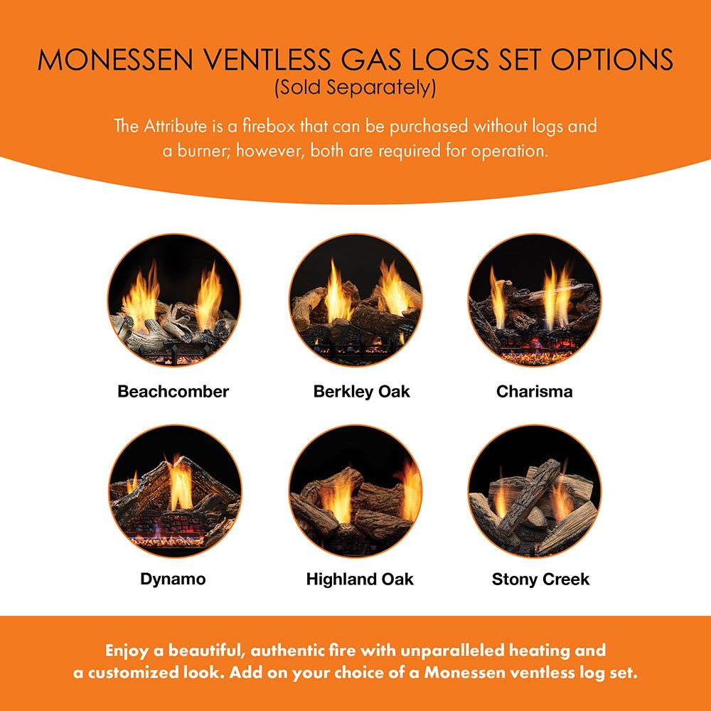 Monessen ventless gas logs set options chart with six log style circles