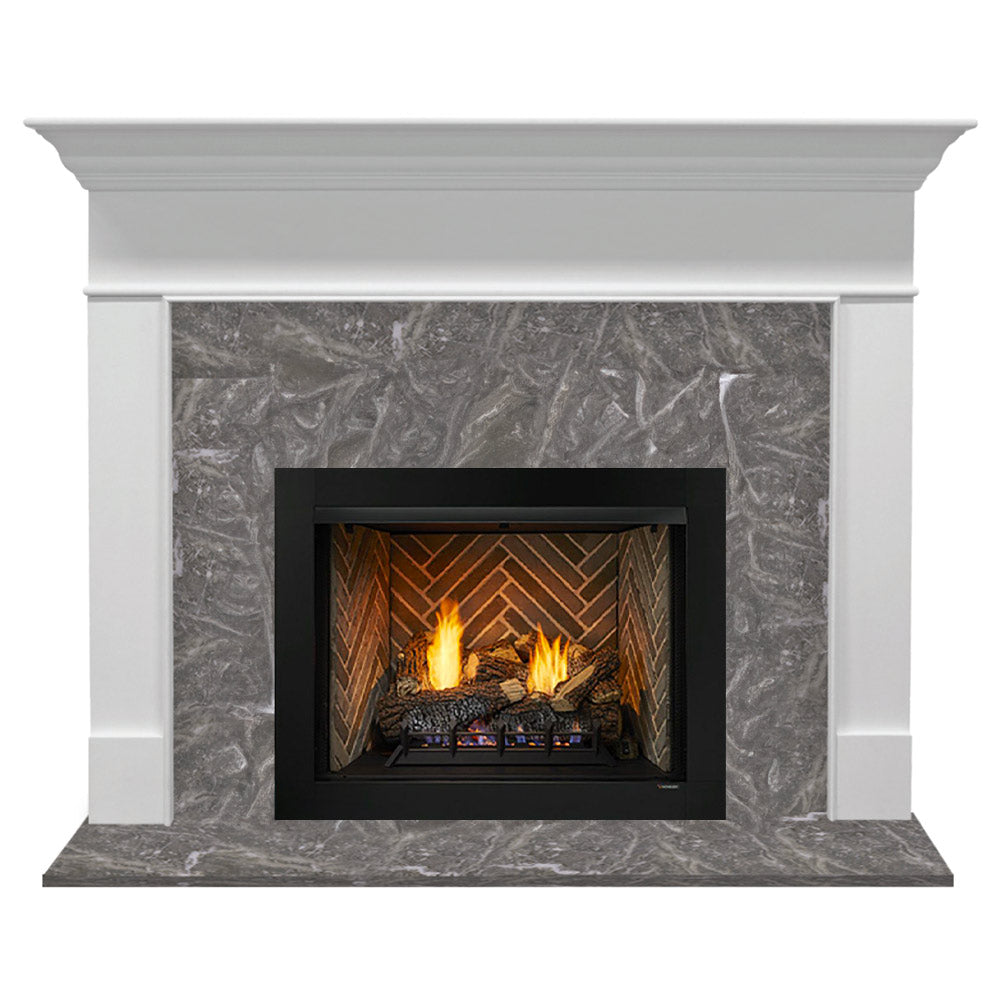 White flush mantel fireplace with vent-free firebox insert, primed MDF surround