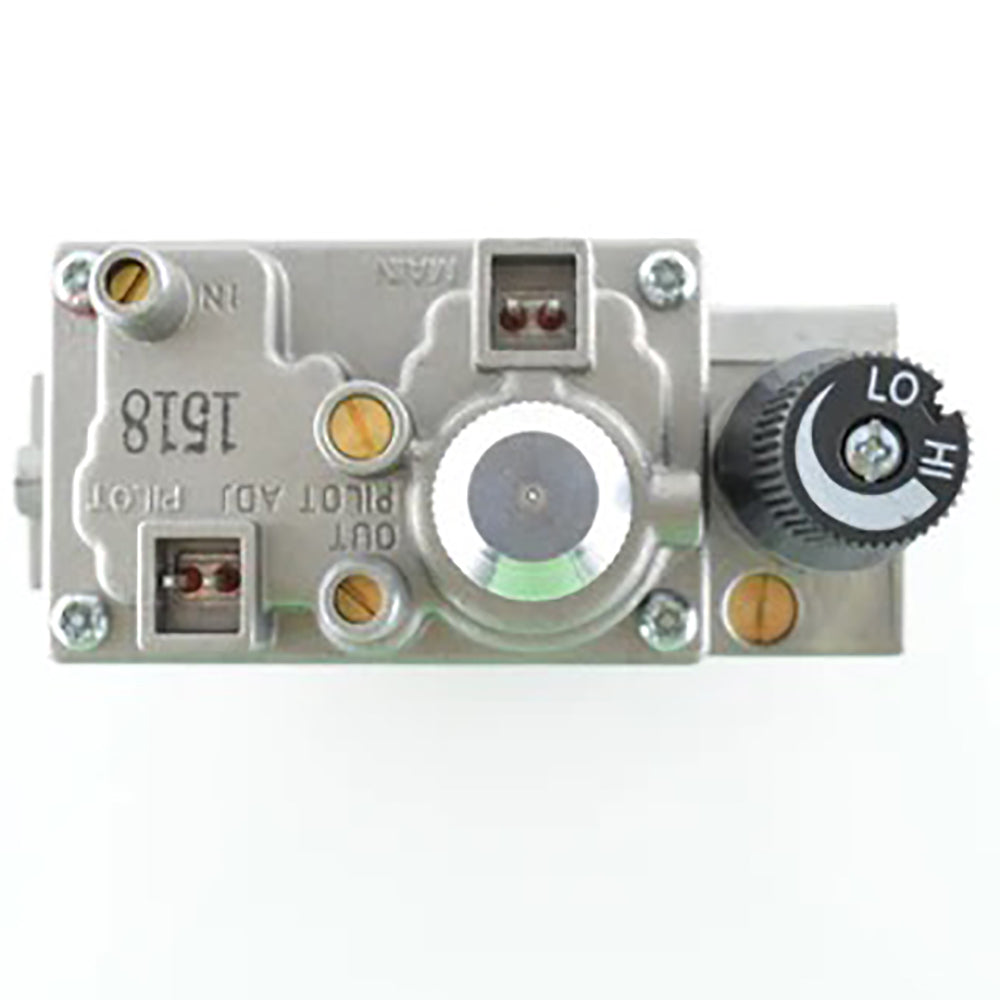 Electronic gas valve with manual HI/LO knob and front sensor/ports, metal housing