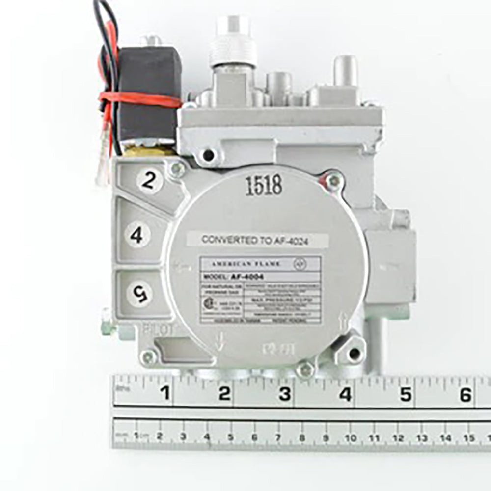 Vented electronic gas valve with control label and numbered connection points