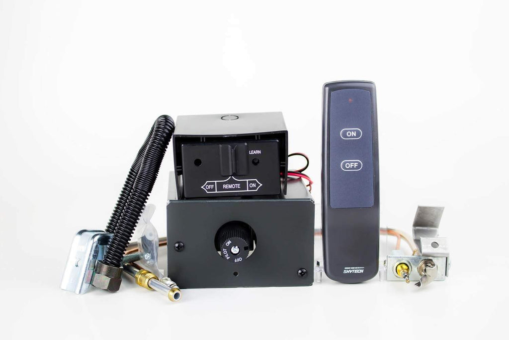 Manual on/off gas valve kit with remote, black control module and wiring harness
