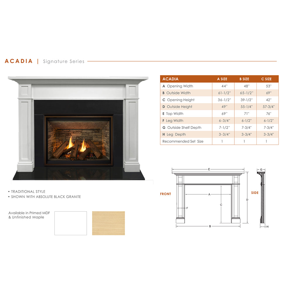 Majestic Quartz 36-Inch Direct Vent Gas Fireplace with Acadia Flush Mantel and Split Logs