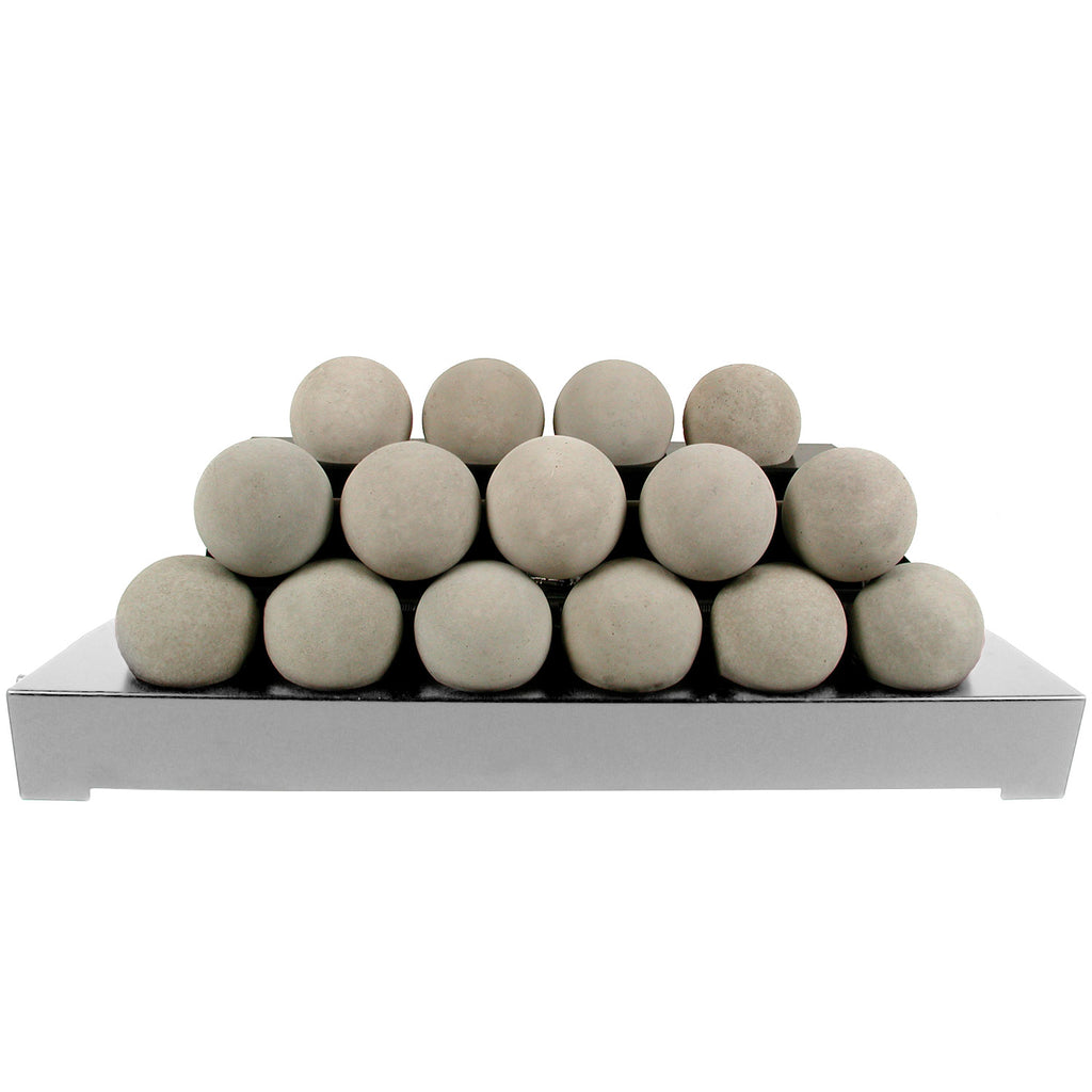 Stainless steel burner kit with 15 light grey FireBalls on rectangular tray