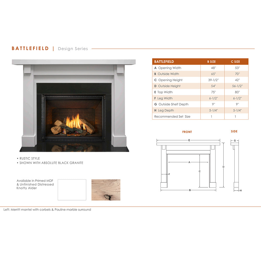 Monessen Attribute 36-Inch Vent-Free Circulating Firebox with Battlefield Flush Mantel