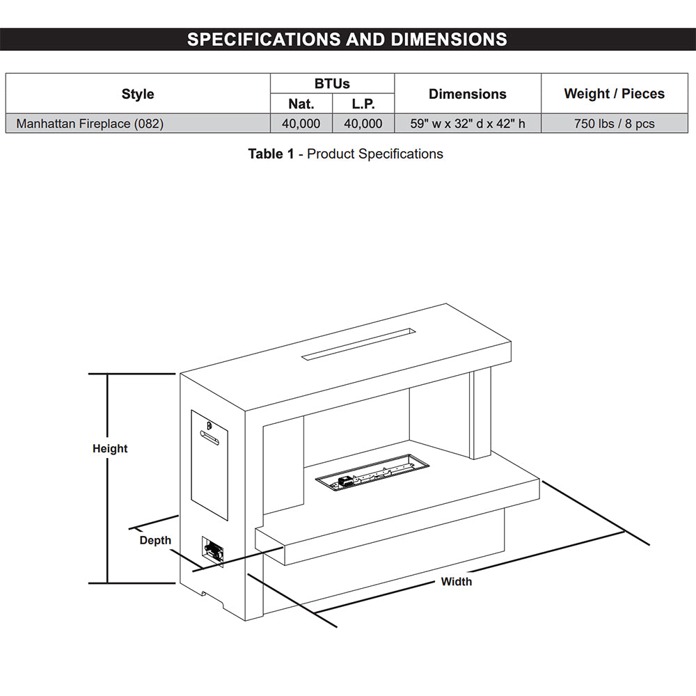American Fyre Designs Manhattan Outdoor Gas Fireplace with Mirror Stainless Steel Liner