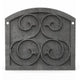Fireplace protector plate in dark charcoal with four round embossed shapes and side mounting holes