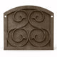 Fireplace protector plate in textured taupe with four round embossed shapes and side mounting holes