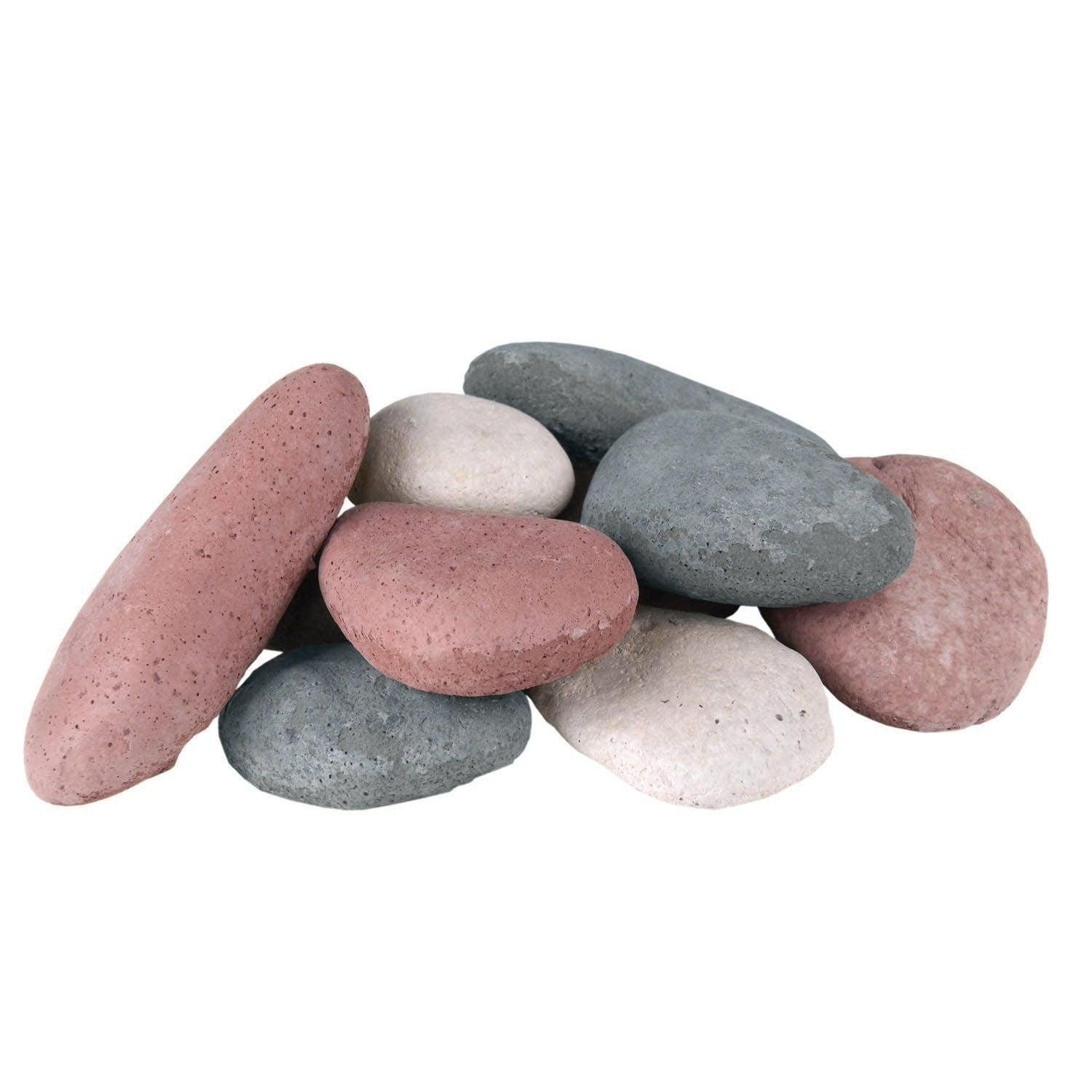 Assorted smooth river rock stones in pink and gray