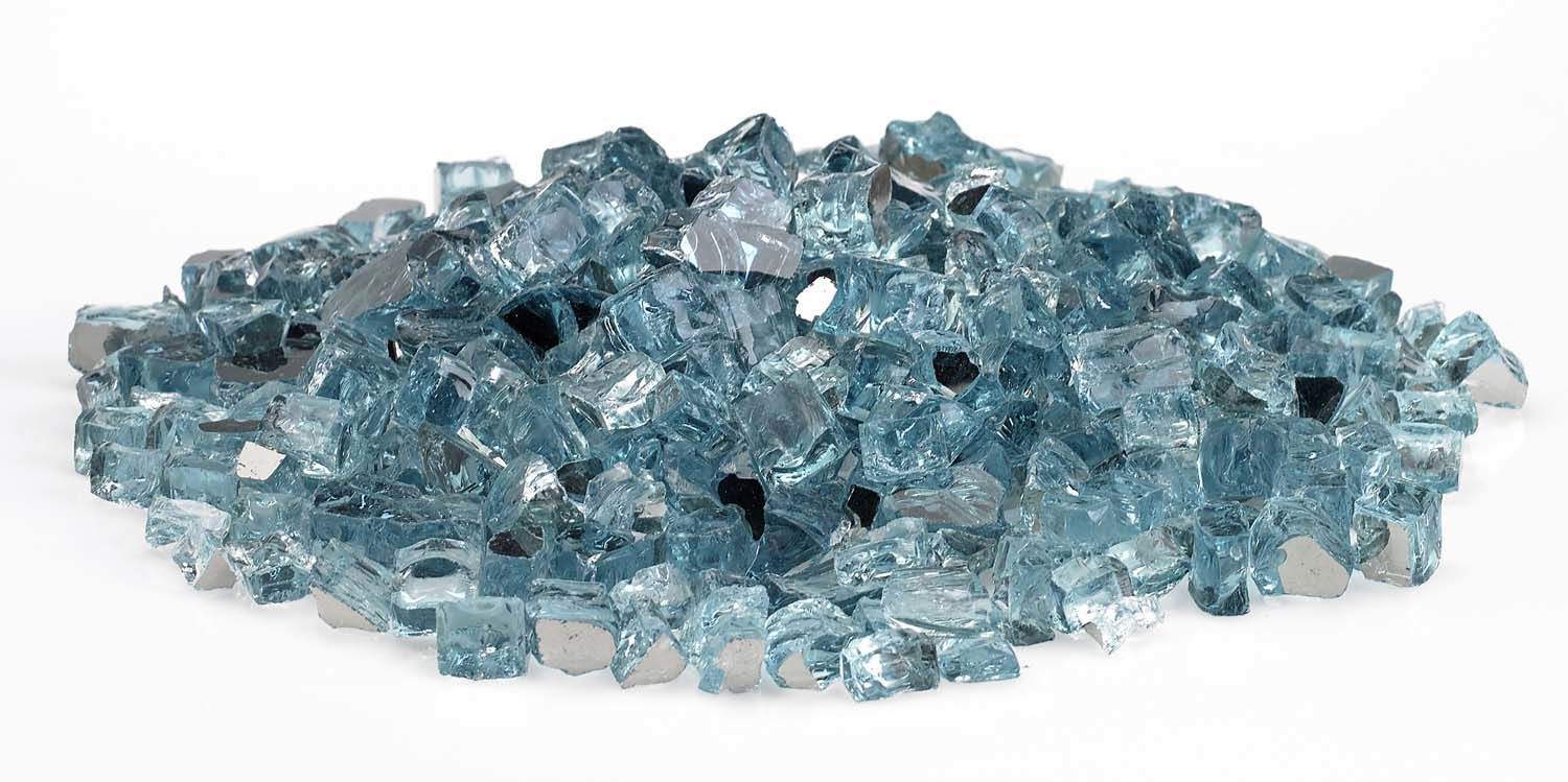 Azuria reflective fire glass pieces, blue translucent chunks