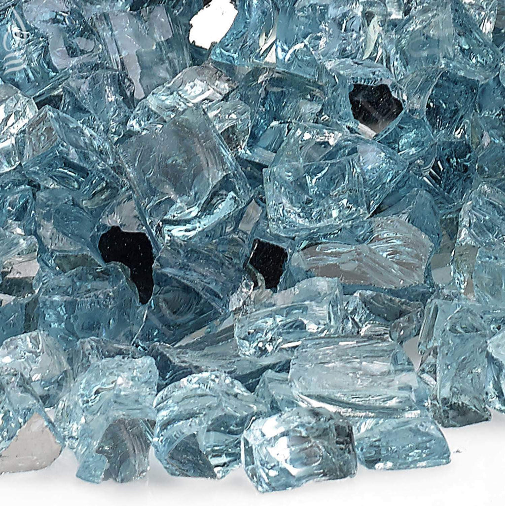 Close-up of Azuria reflective blue fire glass shards and chunks