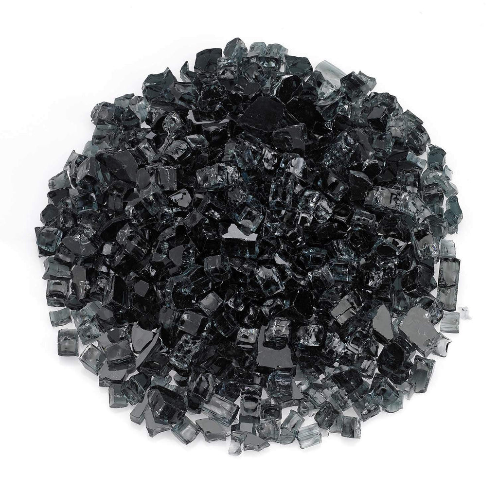 Black 1/2-inch fire glass chunks in a piled heap of crushed pieces