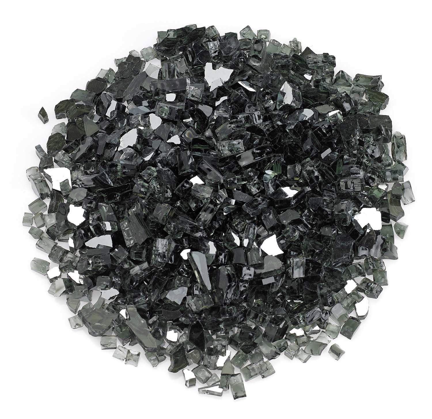 Black reflective fire glass shards, mixed facets and cut cubes