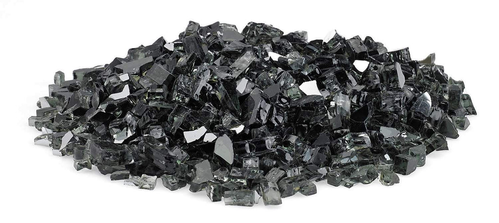 Black reflective fire glass pieces, loose spread in a long line