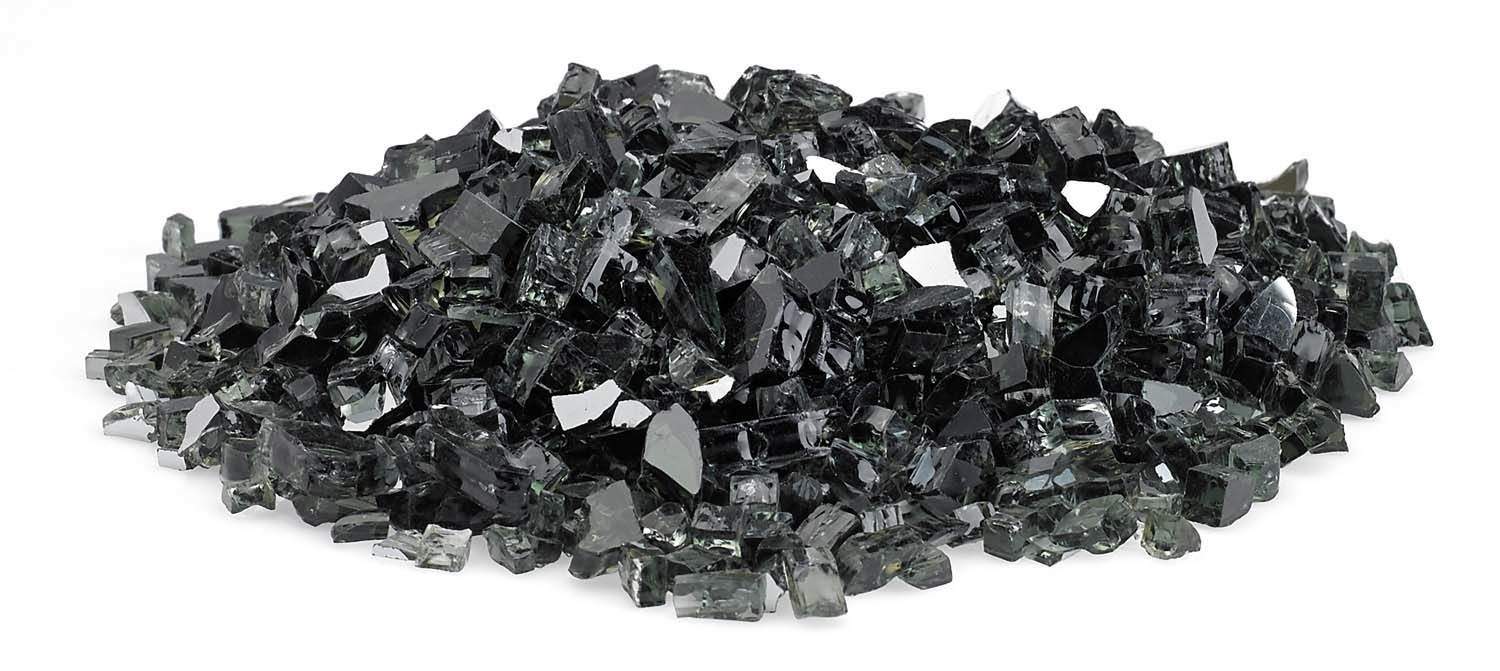 Black reflective fire glass pieces, loose spread in a long line
