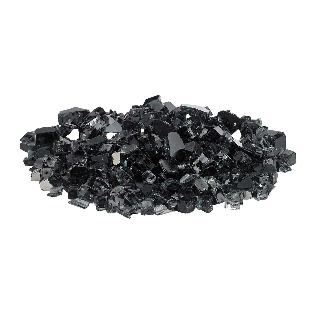 Black reflective fire glass pieces, scattered pile
