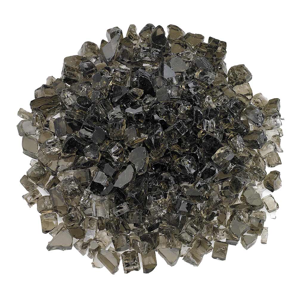 Bronze fire glass chunks with dark glossy shards, piled