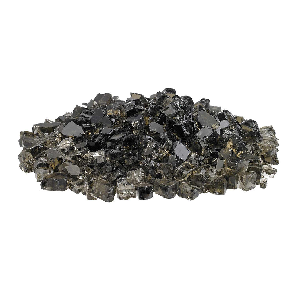 Bronze fire glass chunks with dark reflective shards, long pile