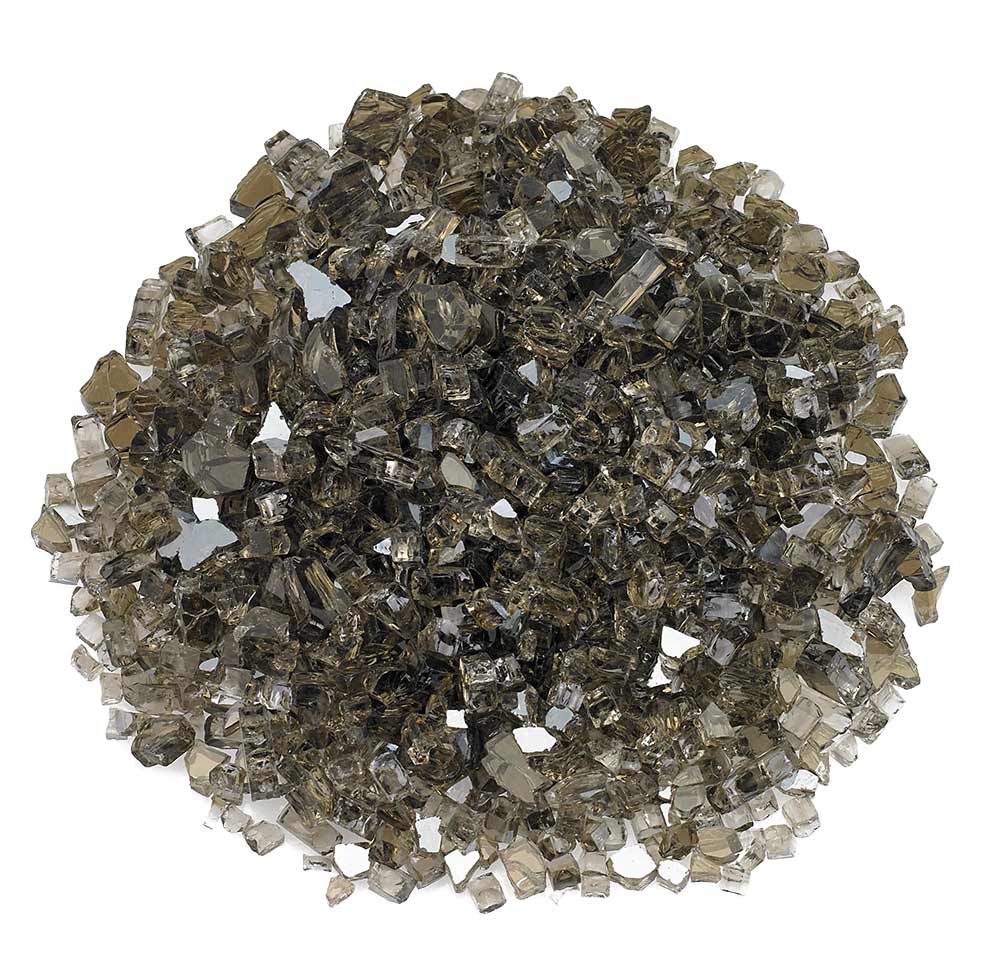 Bronze reflective fire glass pieces, 1/4 inch size, mixed clear and dark facets