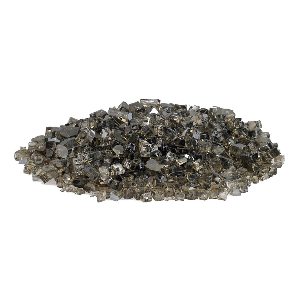 Bronze reflective fire glass pieces, spread out pile of small faceted cubes and shards