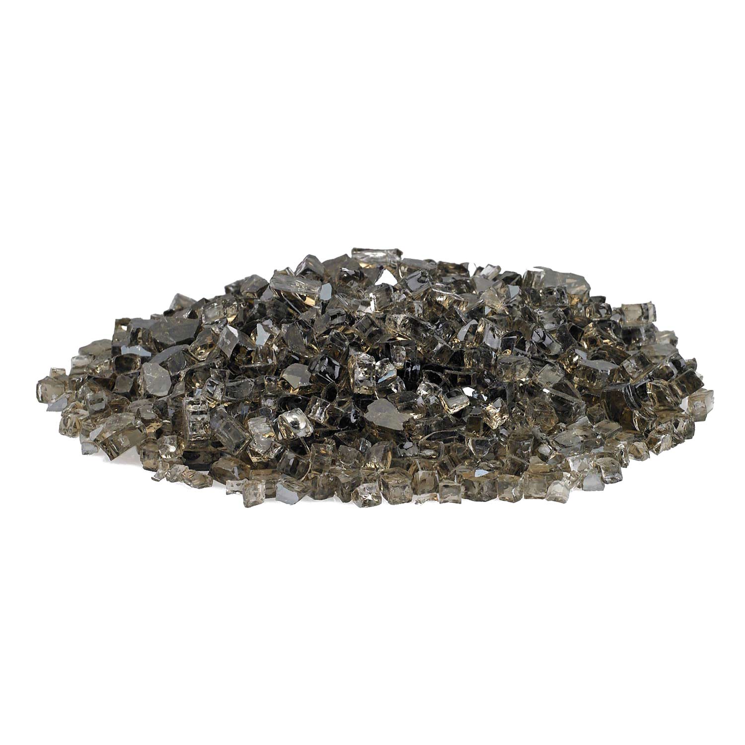 Bronze reflective fire glass pieces, spread out pile of small faceted cubes and shards