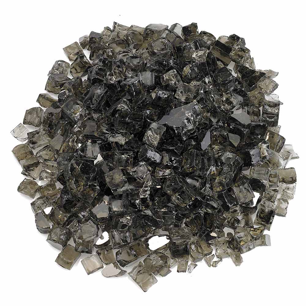 Bronze reflective fire glass chunks, dark smoky black with bronze highlights