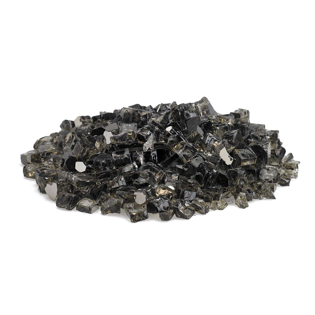 Bronze reflective fire glass pieces, dark black and muted bronze square chunks