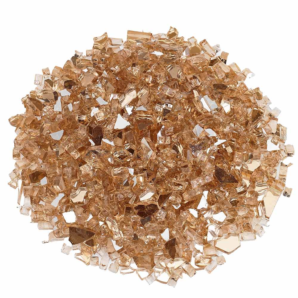 Champagne reflective fire glass chunks, 1/4-inch size, 10 lb pile
