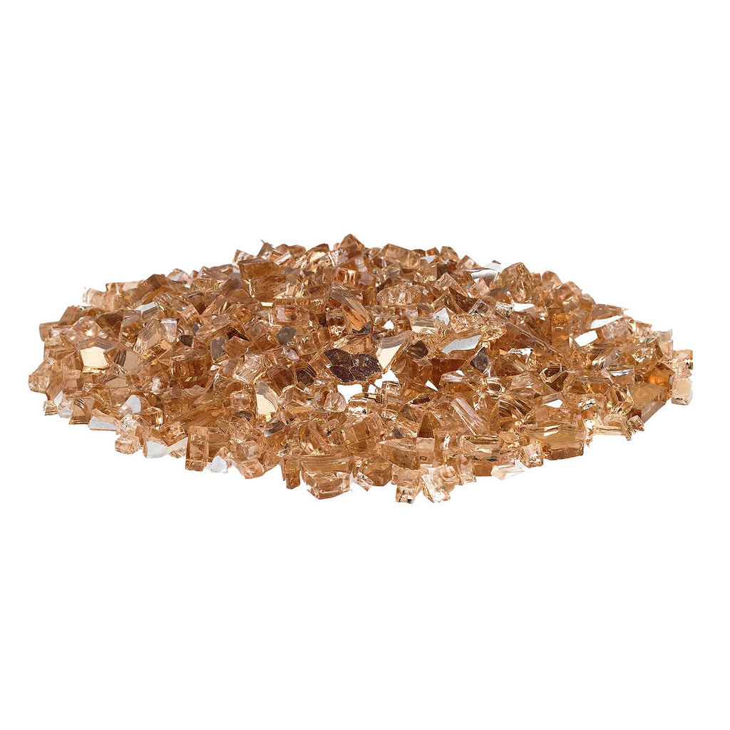 Champagne reflective fire glass, low heap of small glass pieces