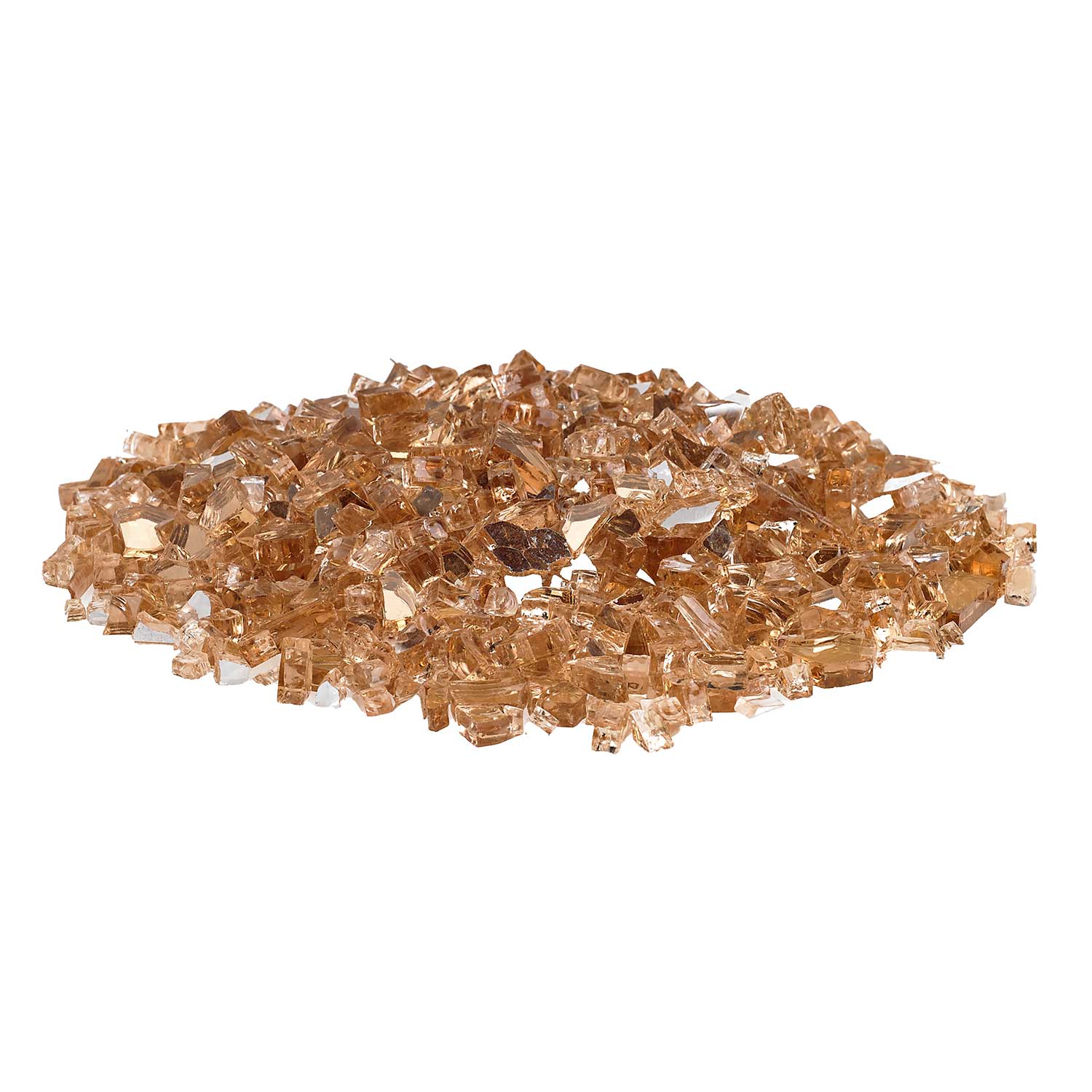 Champagne reflective fire glass, low heap of small glass pieces